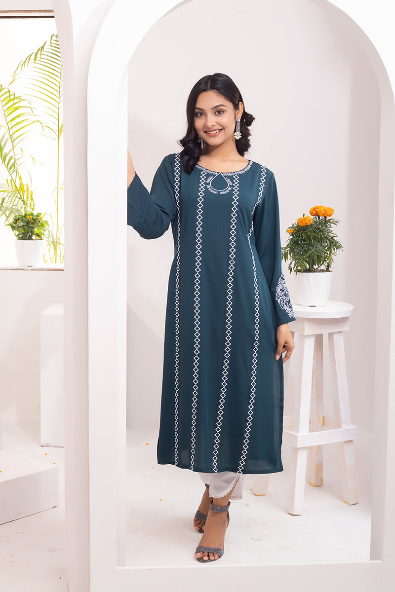 Sea Green Cherry Georgette Kurti Women 1222 000086