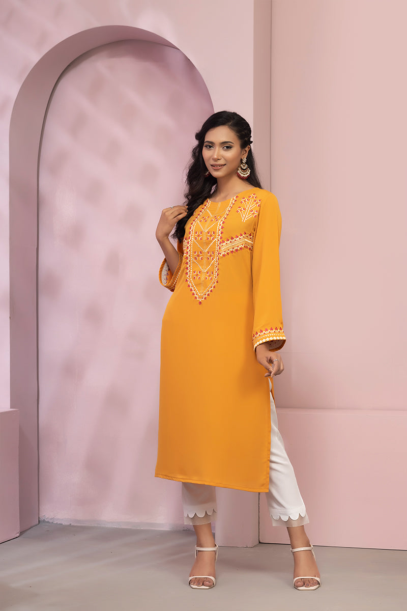 Musturd Yellow Cherry Georgette Kurti Women 0223 000136