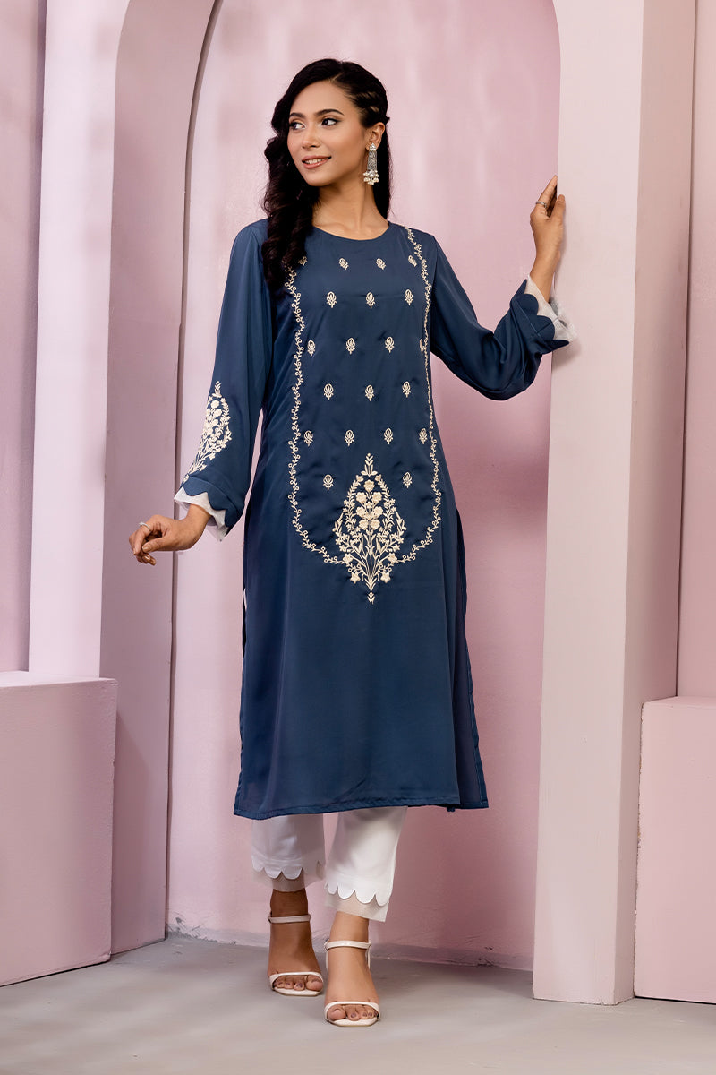 Stone blue Cherry Georgette Kurti Women 0223 000125