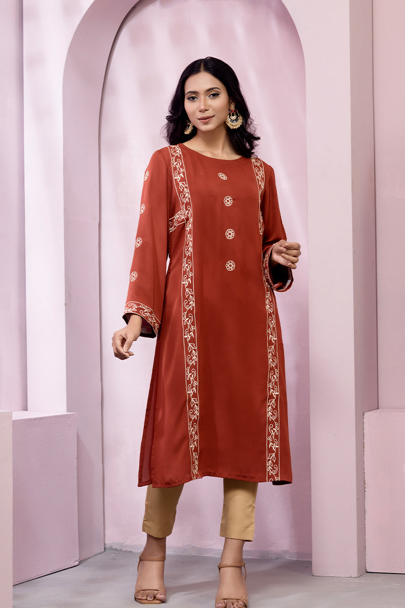 Brick Red Cherry Georgette Kurti Women 1222 000072