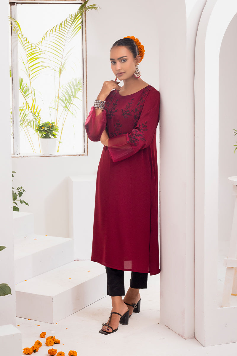 Maroon Cherry Georgette Kurti Women 1222 000100