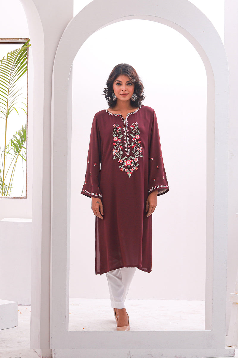 Burgundy Cherry Georgette Kurti Women 1122 000071