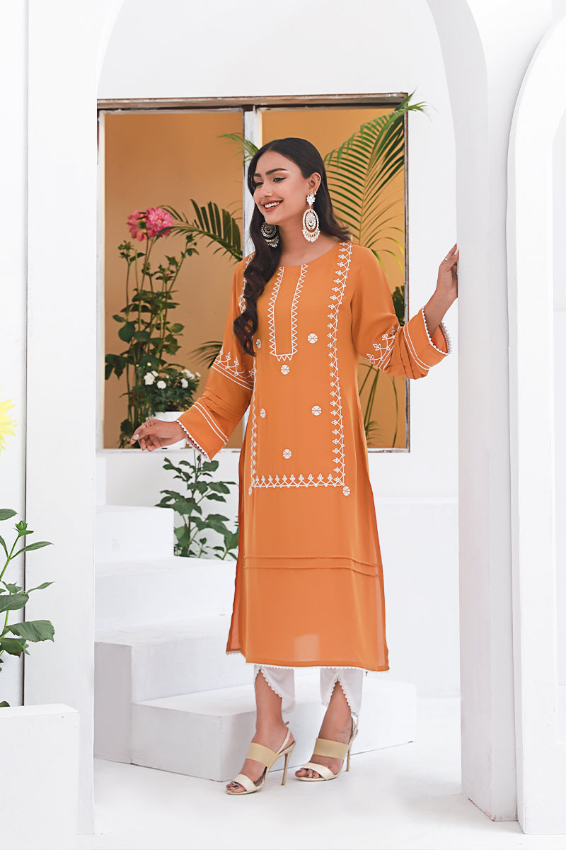 Mustard Cherry Georgette Kurti Women 1122 000085